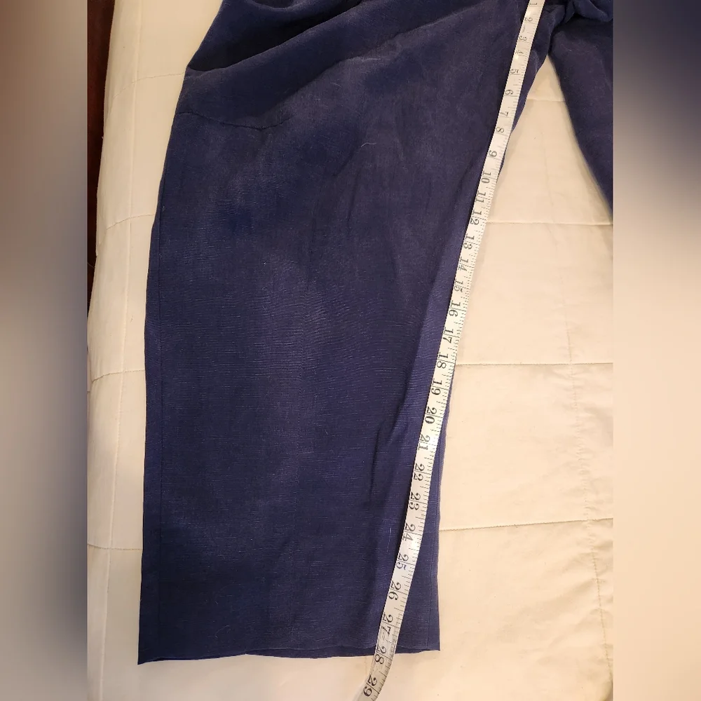 BANANA REPUBLIC Pants Linen-Blend, Wide-Leg, High Rise, Navy, Belted Size 14 NWT